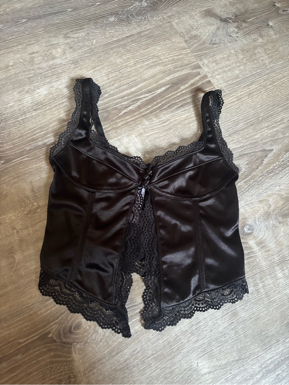Urban Outfitters Black Satin Lace-Trim Tank Top